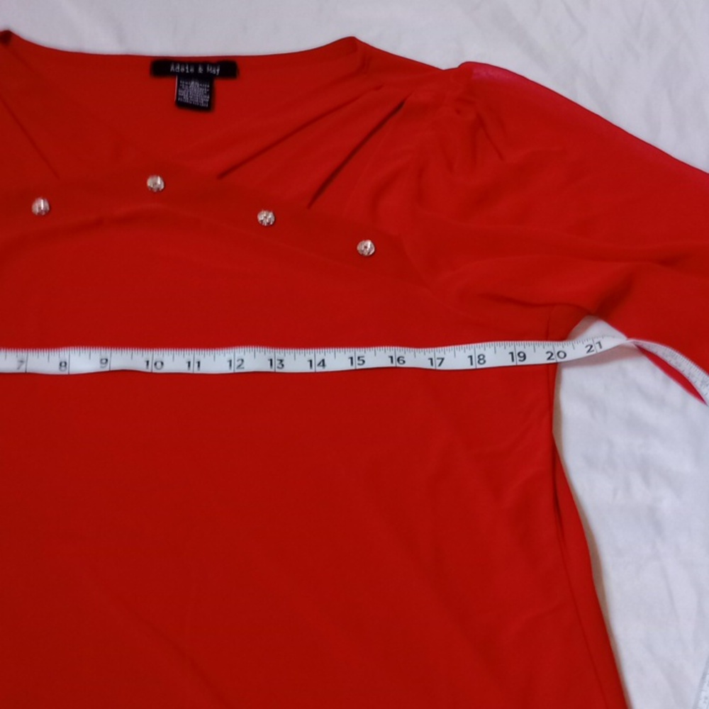 Adele & May Vibrant Red Blouse w/ Strap Detail & Rhinestones | XL - Picture 7 of 10